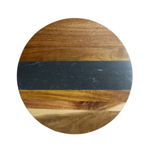 NEW CREATIVE GIFTS INTERNATIONAL marble stripe and acacia wood round board in bl - Picture 3 of 4